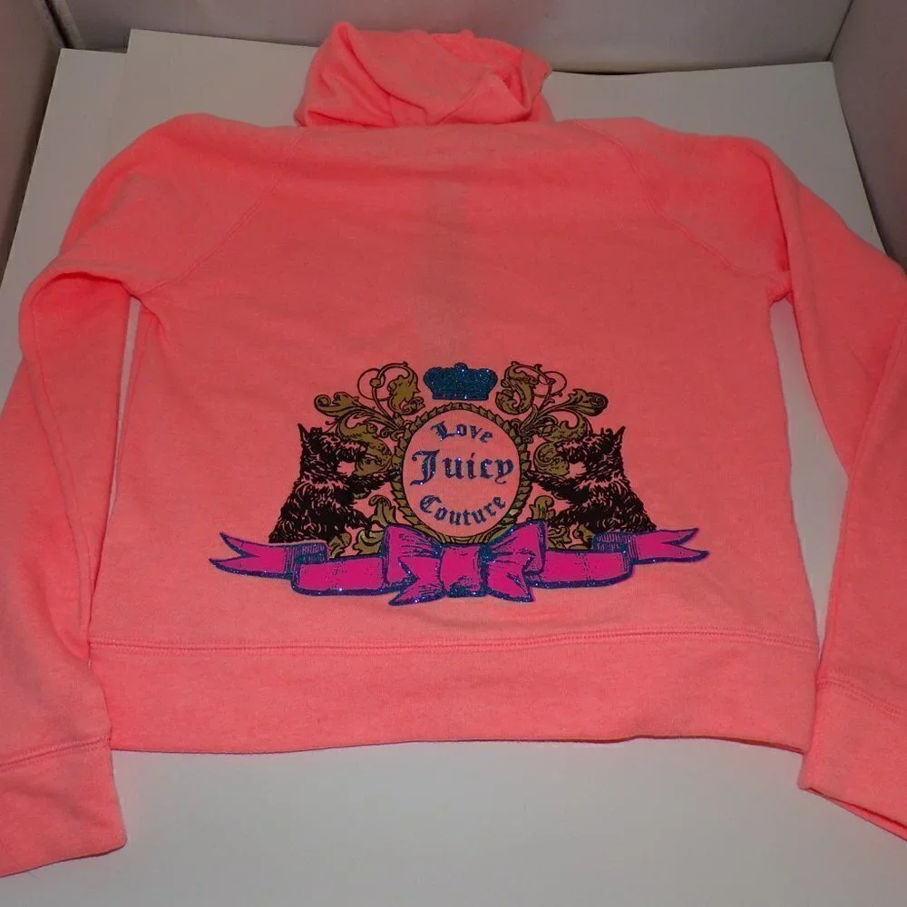 Juicy Couture Girls M 10-12 Terry Cloth Hoodie Vtg Y2K Glitter Dog Back‎ LK Nw!